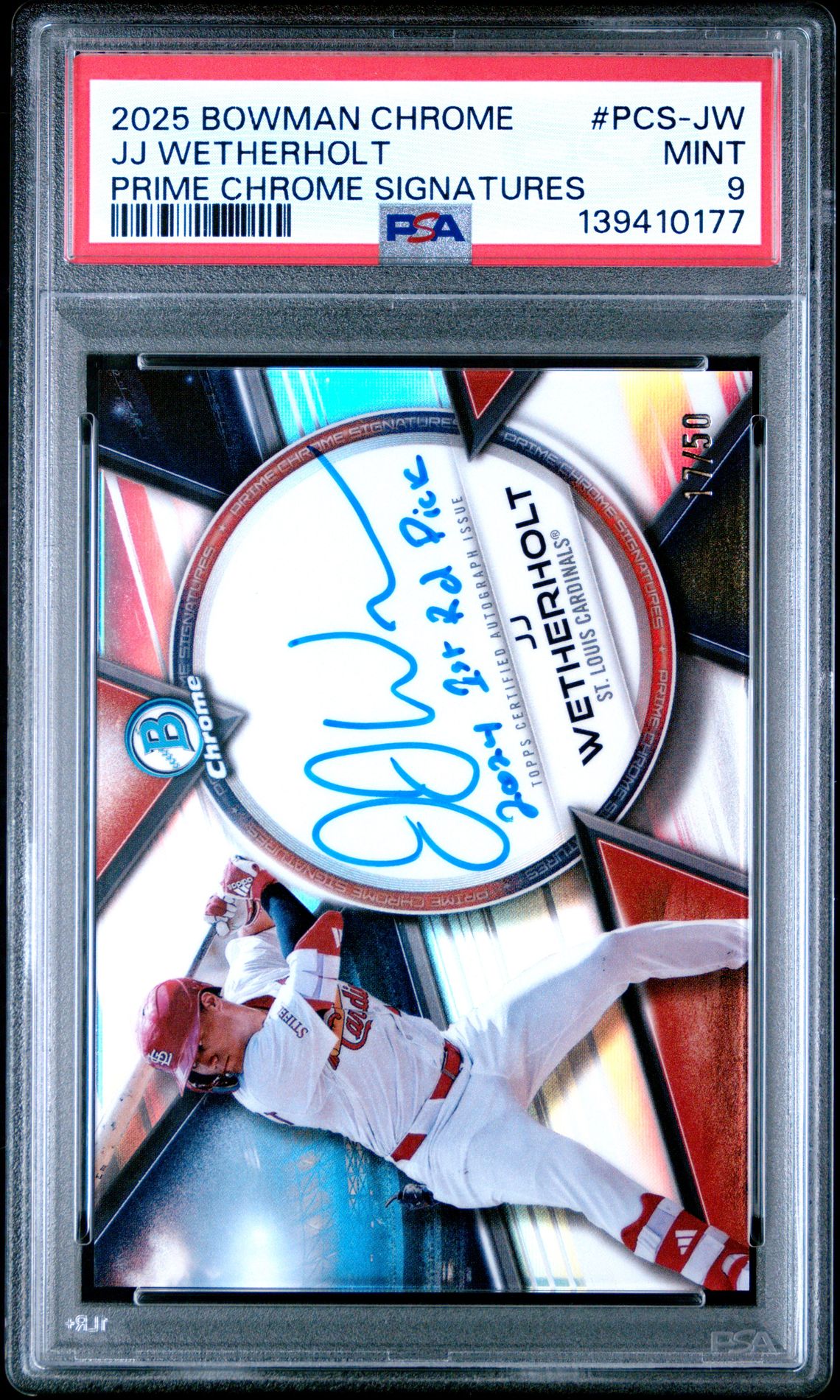 2025 Bowman Chrome Prime Chrome Signatures Jj Wetherholt #Pcs-Jw Mint 9 front