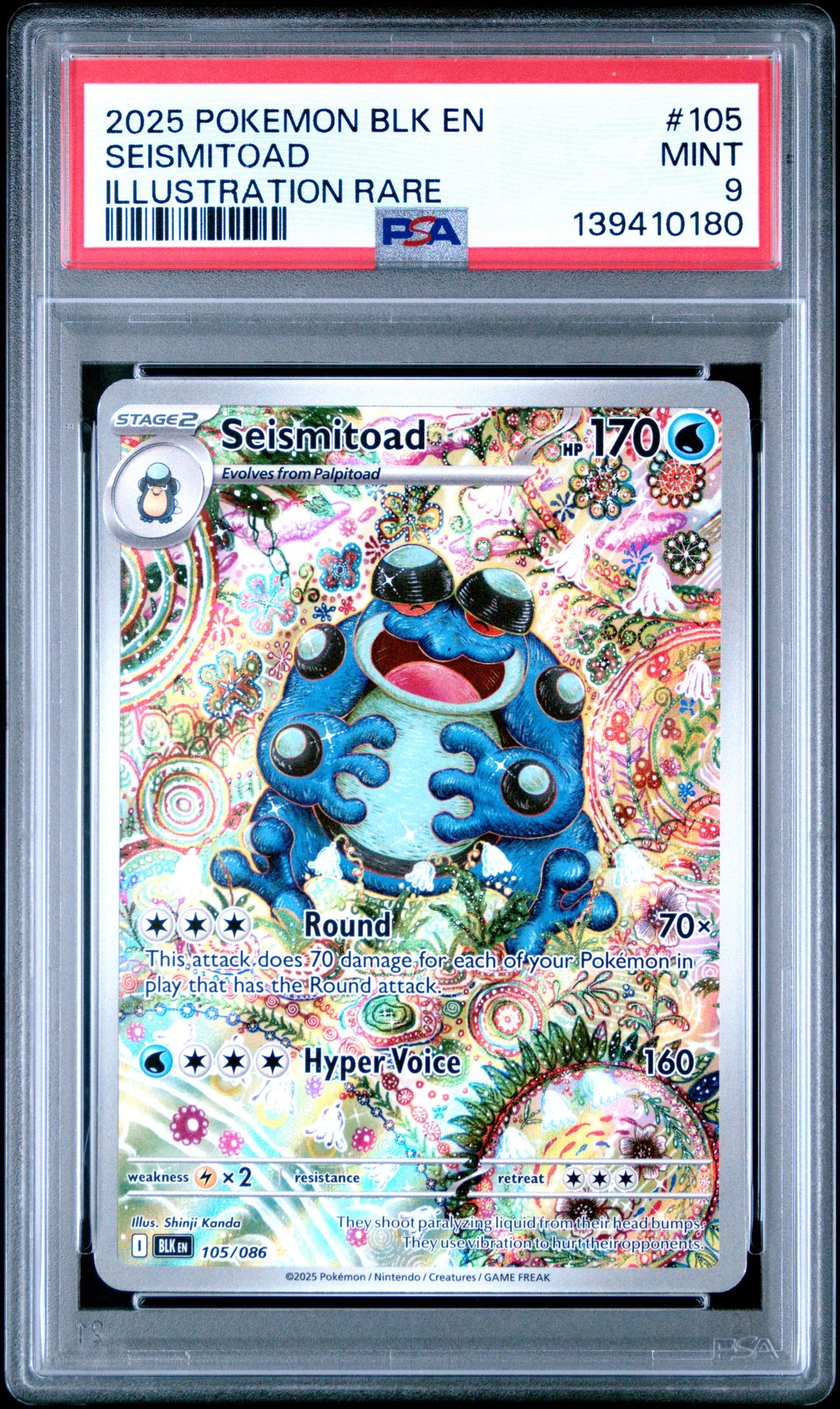 2025 Pokemon Blk En-Black Bolt Seismitoad #105 (Illustration Rare) Mint 9 front