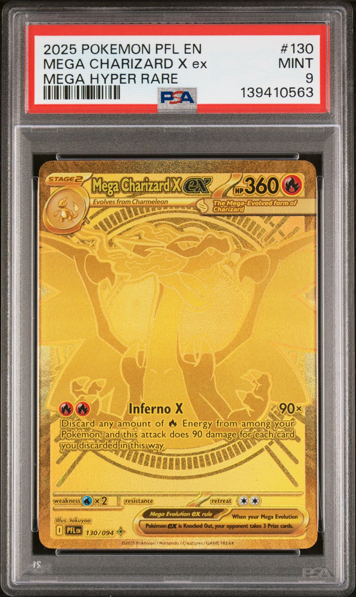 2025 Pokemon Pfl En-Phantasmal Flames Mega Charizard X Ex #130 (Mega Hyper Rare) Mint 9 front