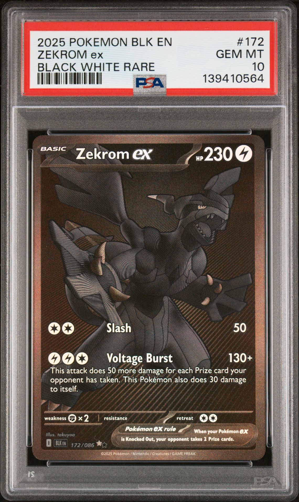 2025 Pokemon Blk En-Black Bolt Zekrom Ex #172 (Black White Rare) Gem Mt 10 front