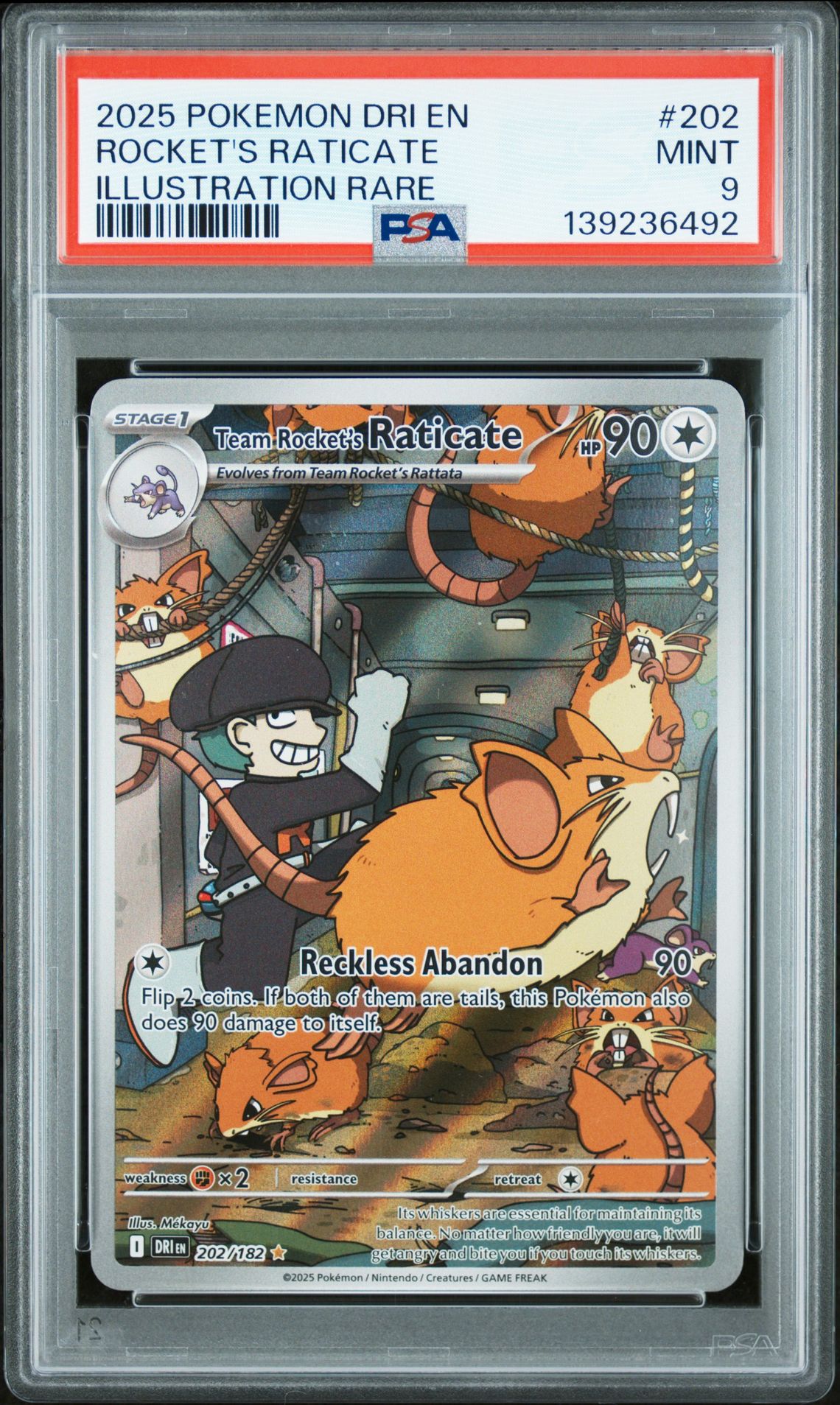 2025 Pokemon Dri En-Destined Rivals Rocket's Raticate #202 (Illustration Rare) Mint 9 front