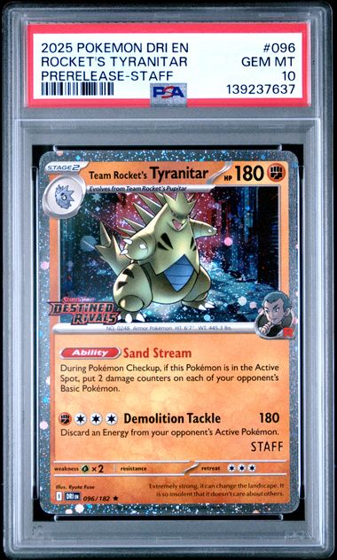 2025 Pokemon POKEMON DRI EN-DESTINED RIVALS PRERELEASE-STAFF #096 Rocket's Tyranitar front