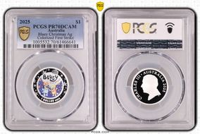 2025 $1 Bluey Christmas Ag Colorized First Strike PR70DCAM