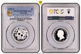 2025-C $1 60 Years of the RAM Ag PR70DCAM