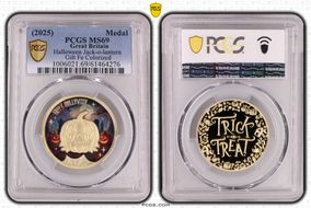 (2025) Medal Halloween Jack-o-lantern Gilt Fe Colorized MS69