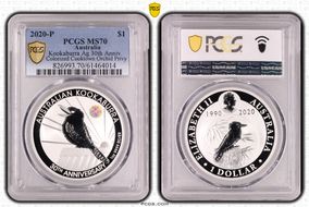 2020-P $1 Kookaburra Ag 30th Anniv. Colorized Cooktown Orchid Privy MS70
