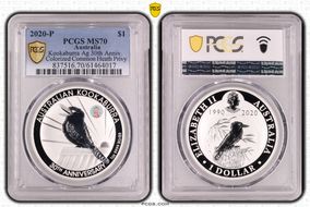 2020-P $1 Kookaburra Ag 30th Anniv. Colorized Common Heath Privy MS70