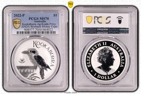 2022-P $1 Kookaburra Ag-Koala Privy ANDA Brisbane Money Expo MS70