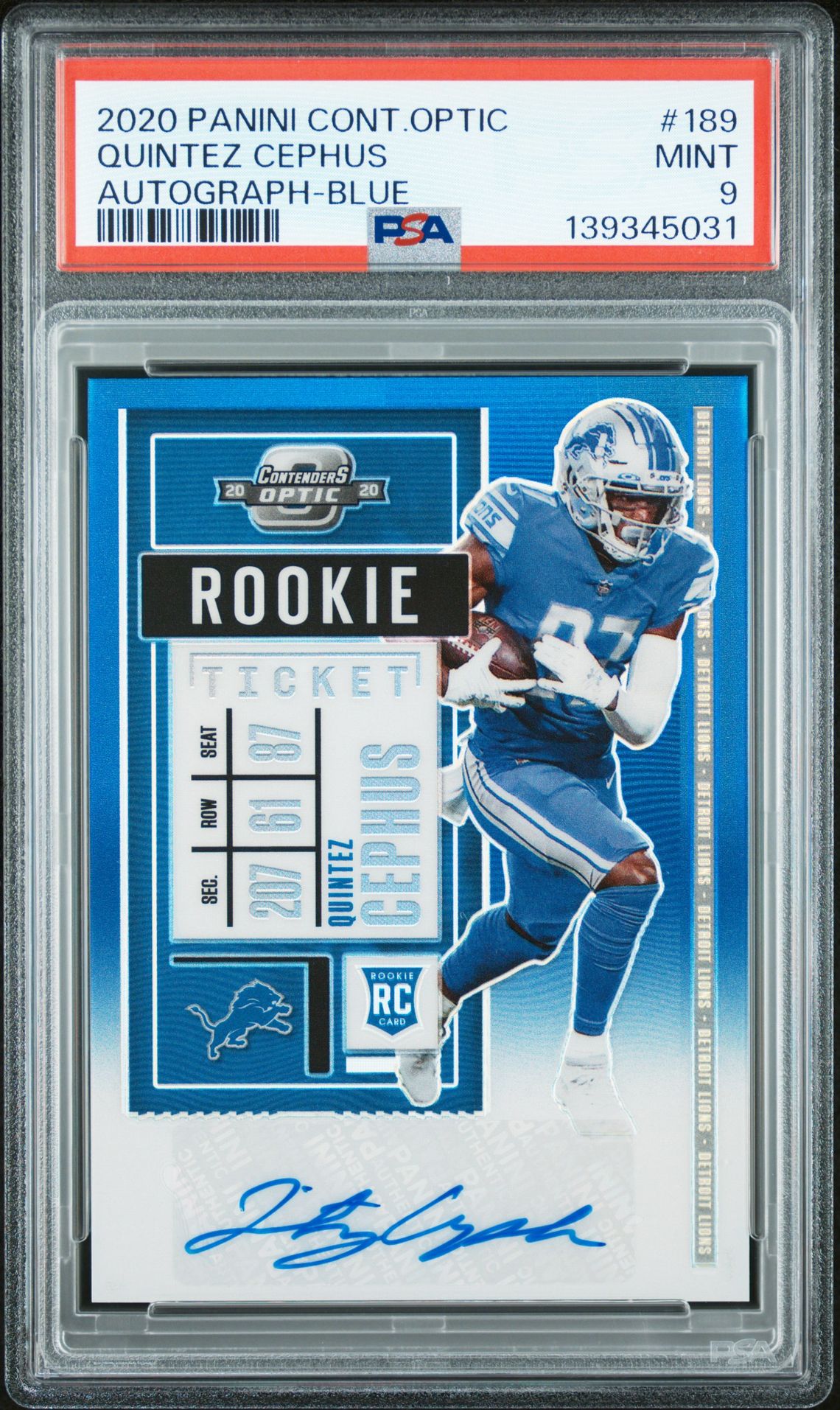 2020 Panini Contenders Optic Quintez Cephus #189 (Autograph-Blue) Mint 9 front