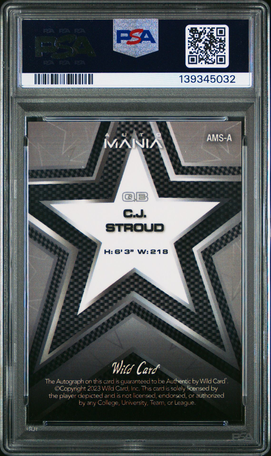 2023 Wild Card Auto Mania Pro Look Autographs Cj Stroud #Amsa (Au-Str-Prism-Orange) Mint 9 back