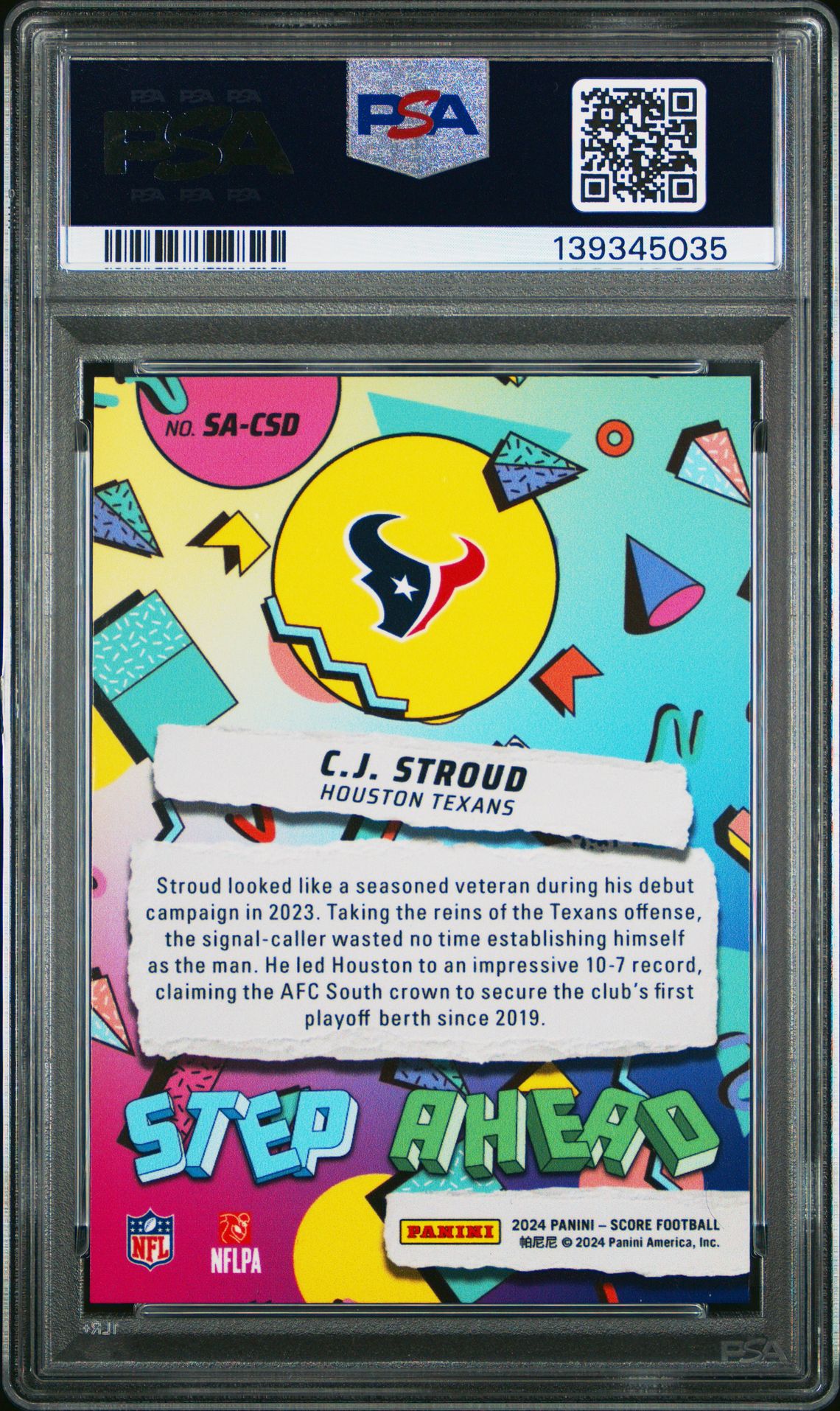 2024 Panini Score Step Ahead Cj Stroud #Sacsd Gem Mt 10 back