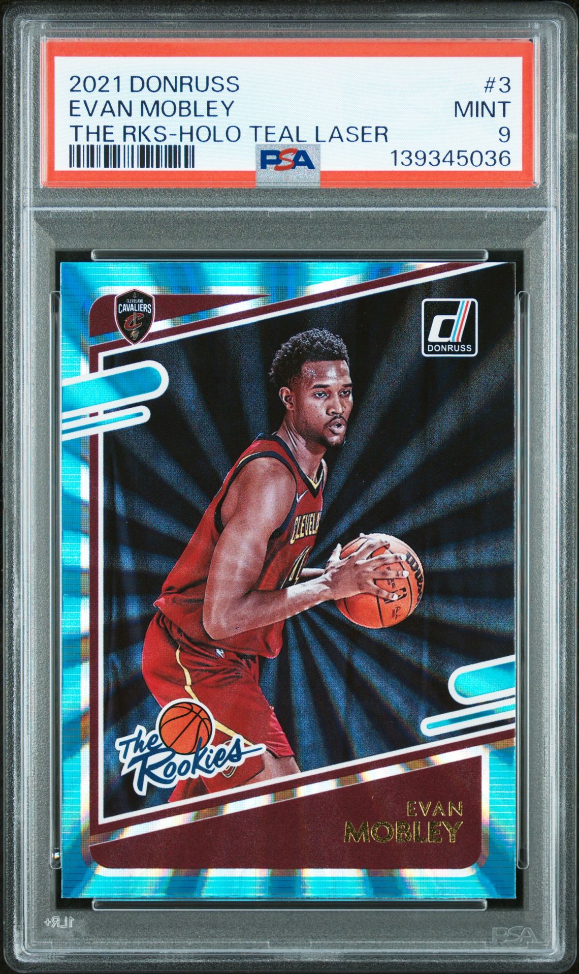 2021 Panini Donruss The Rookies Evan Mobley #3 (The Rks-Holo Teal Laser) Mint 9 front