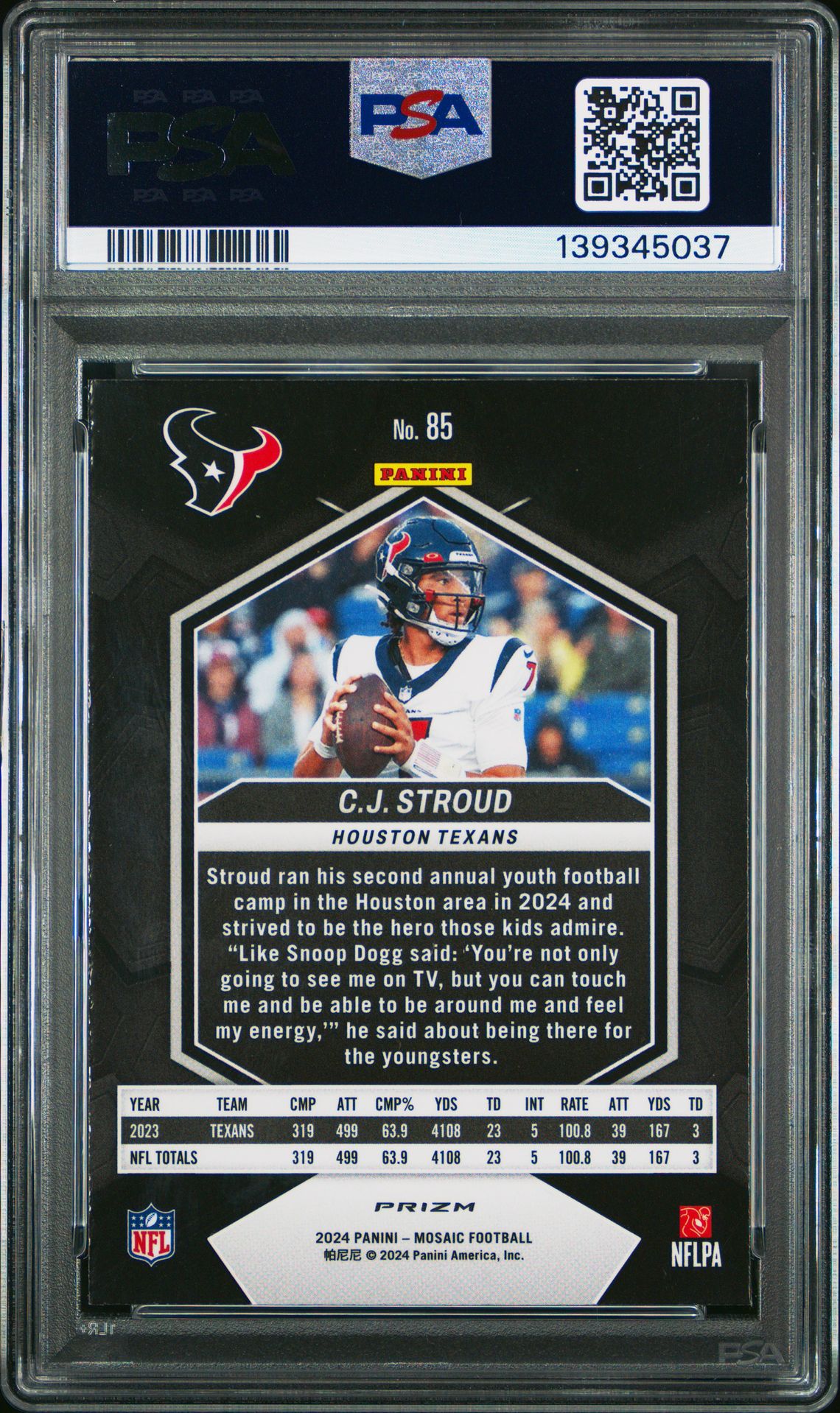 2024 Panini Mosaic Cj Stroud #85 (Honeycomb) Mint 9 back