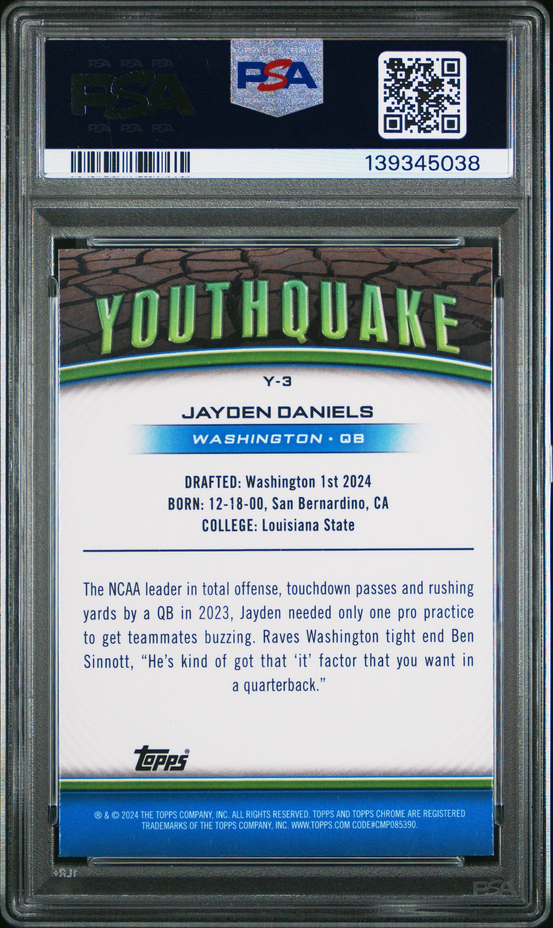 2024 Topps Chrome Youthquake Jayden Daniels #Y3 (Youthquake-Pink Ref) Mint 9 back
