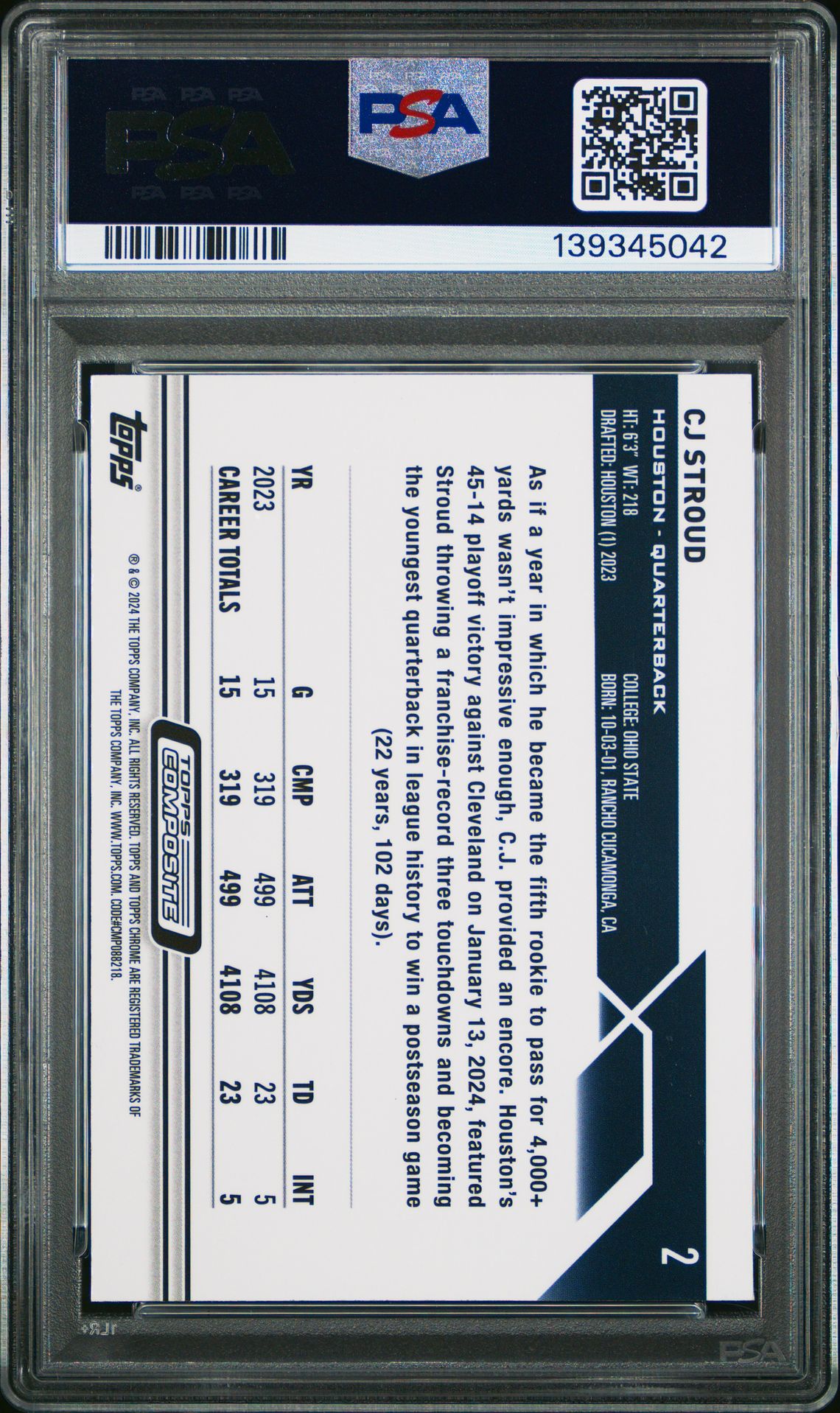 2023 Topps Composite Cj Stroud #2 (Divergent Refractor) Mint 9 back