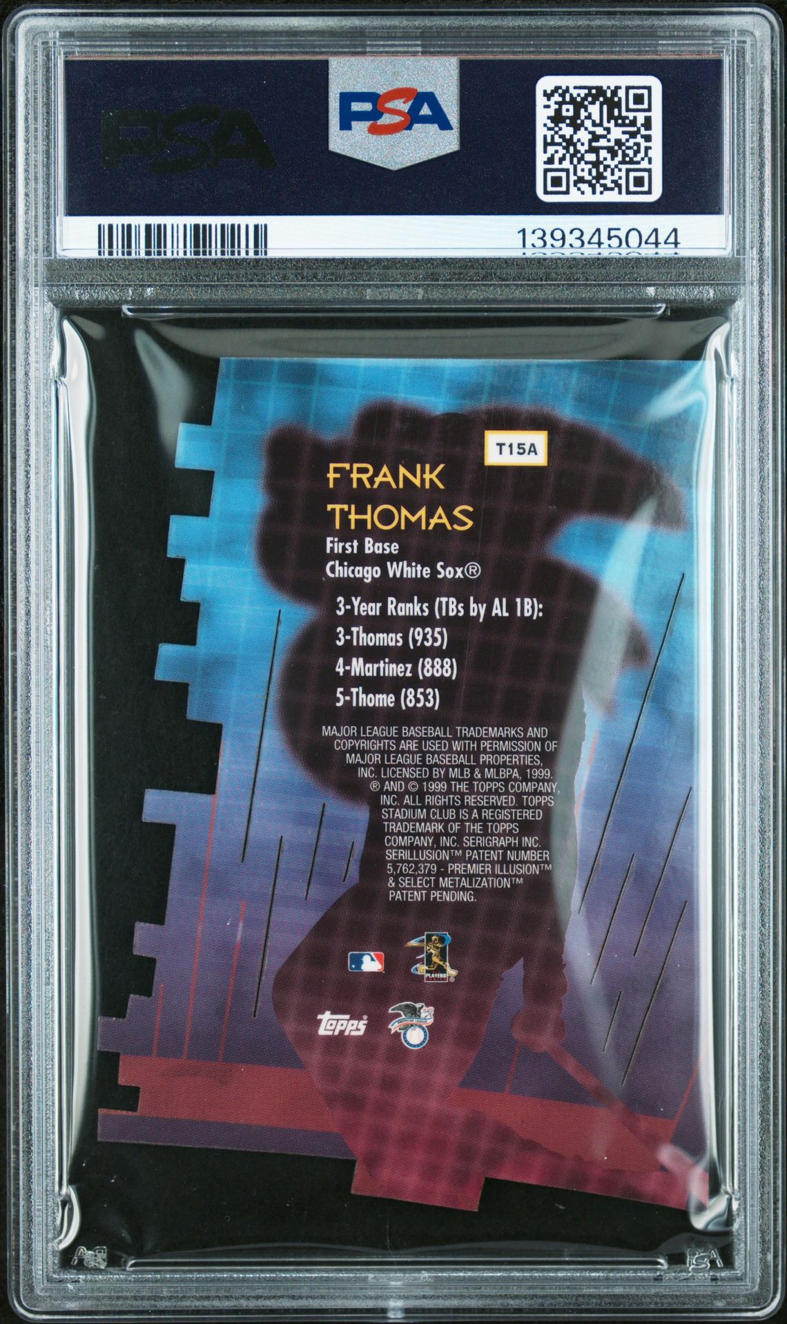 1999 Stadium Club Triumvirate Frank Thomas #T15A (Luminous) Nm-Mt 8 back