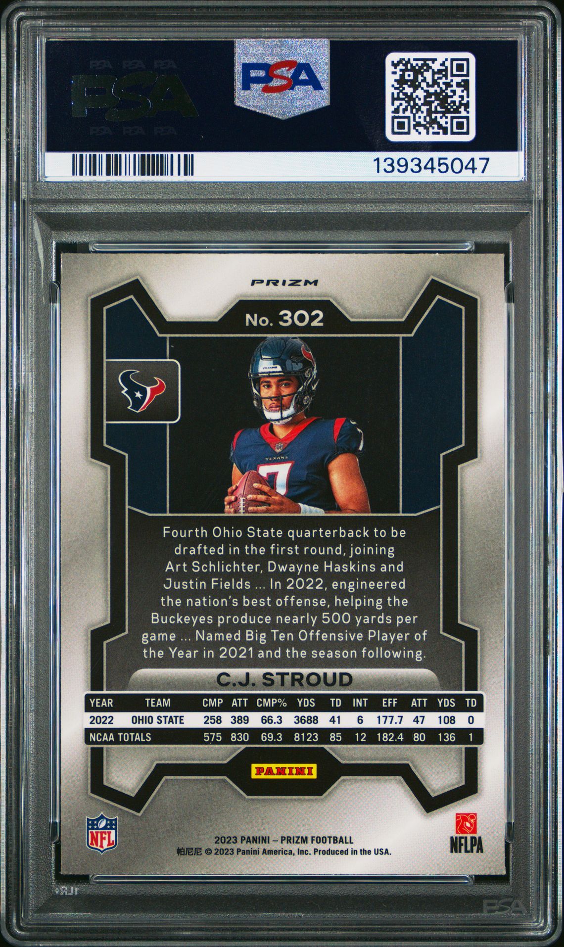 2023 Panini Prizm Cj Stroud #302 (Variation) Gem Mt 10 back