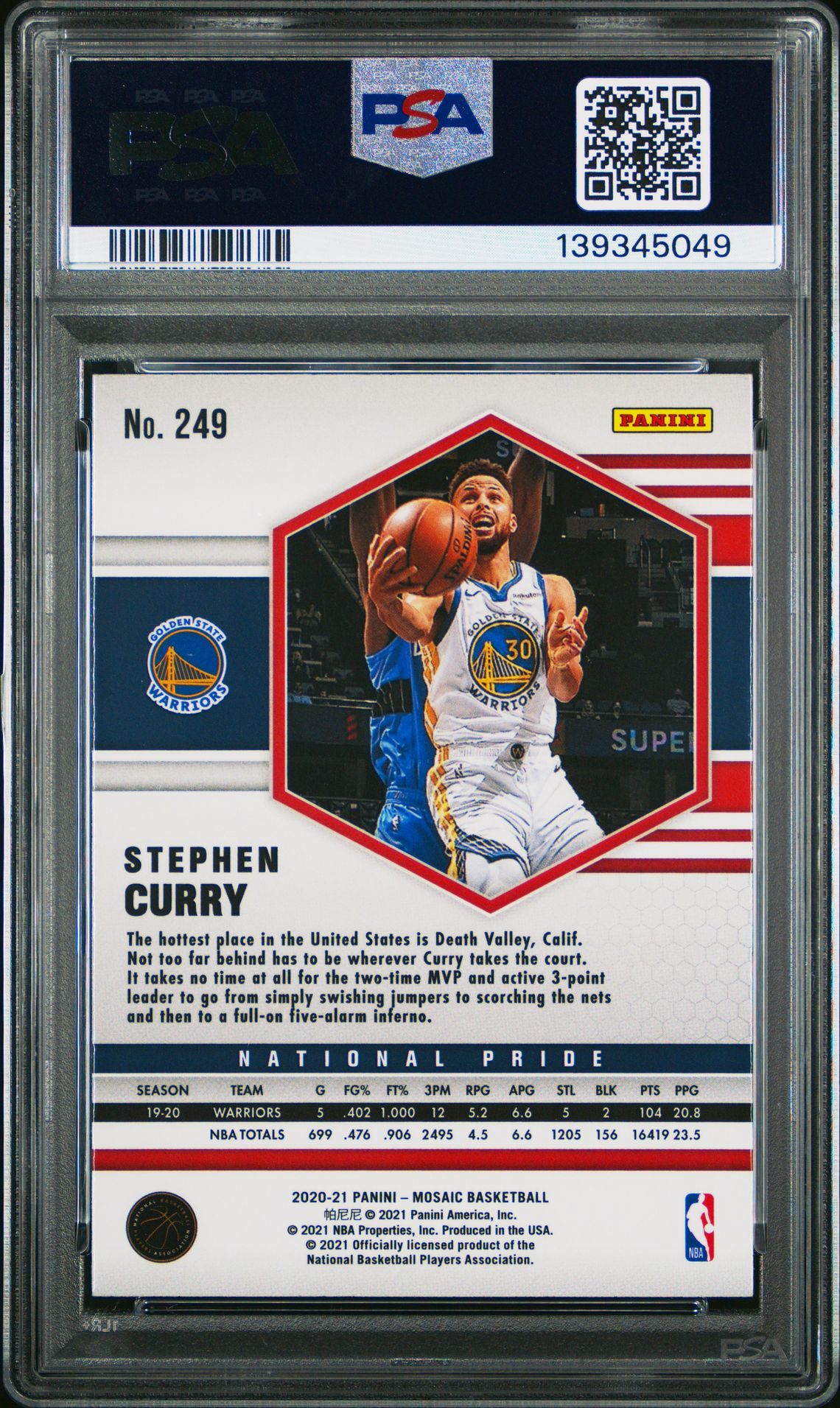 2020 Panini Mosaic Stephen Curry #249 (Mosaic) Gem Mt 10 back