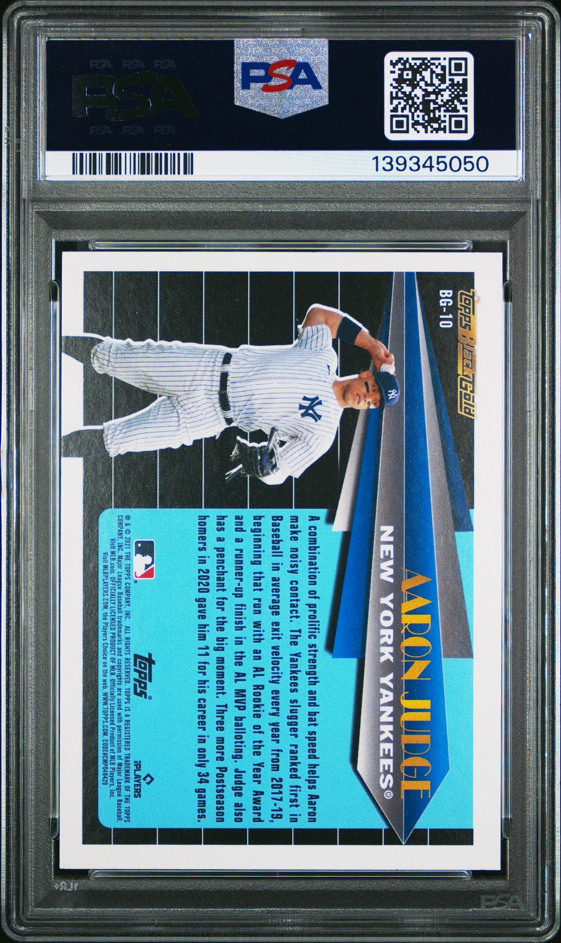 2021 Topps Update Black Gold Aaron Judge #Bg10 (Black Gold) Gem Mt 10 back