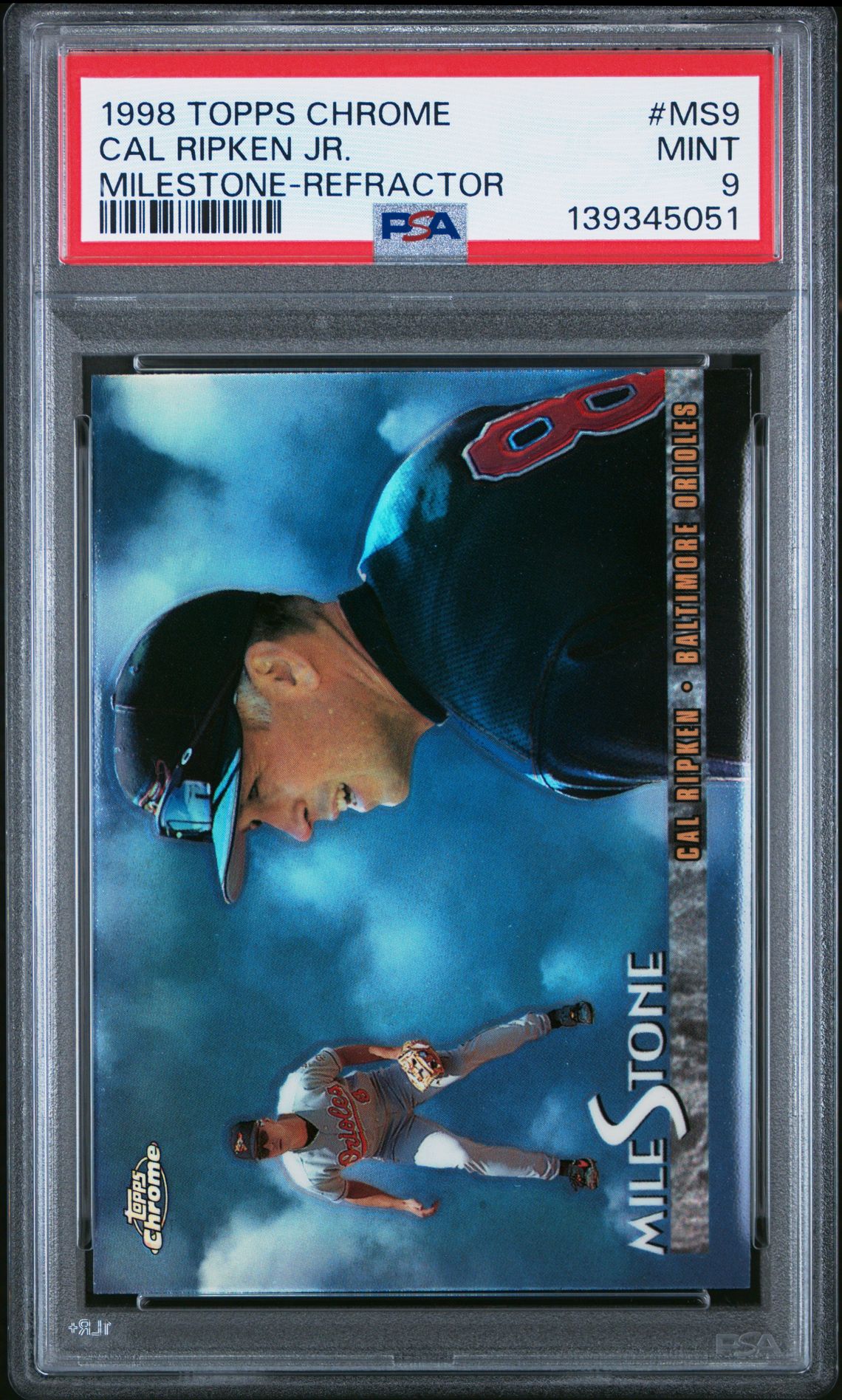 1998 Topps Chrome Milestone Cal Ripken Jr. #Ms9 (Milestone-Refractor) Mint 9 front