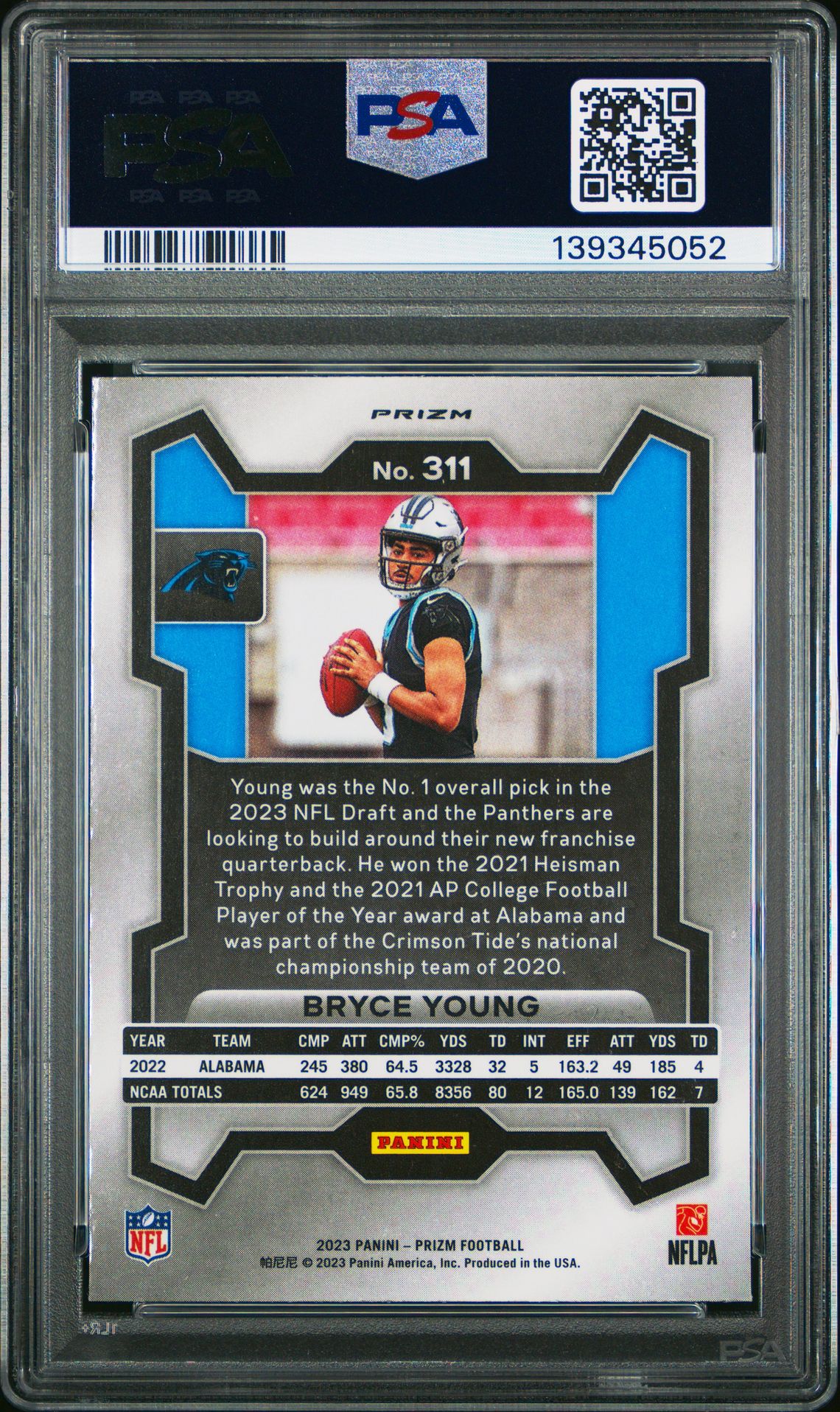 2023 Panini Prizm Bryce Young #311 (Red/White/Blue Prizm) Mint 9 back