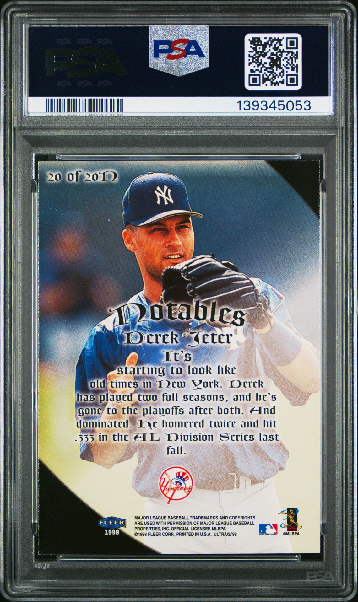 1998 Ultra Notables Derek Jeter #20 Nm-Mt 8 back