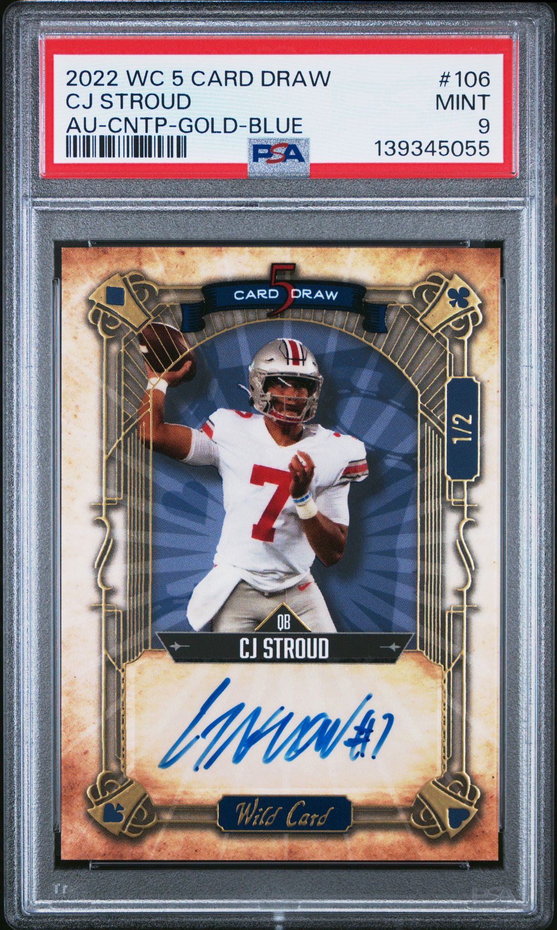 2022 Wild Card 5 Card Draw Autographs Cj Stroud #106 (Au-Cntp-Gold-Blue) Mint 9 front