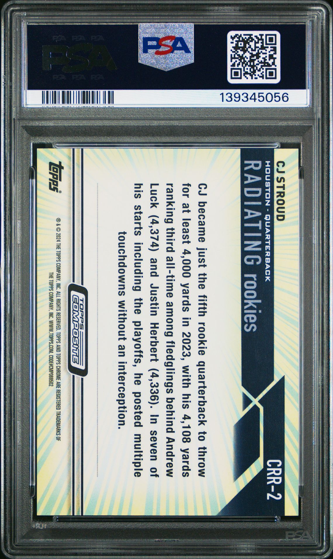 2023 Topps Composite Chrome Radiating Rookies Cj Stroud #Crr2 Gem Mt 10 back