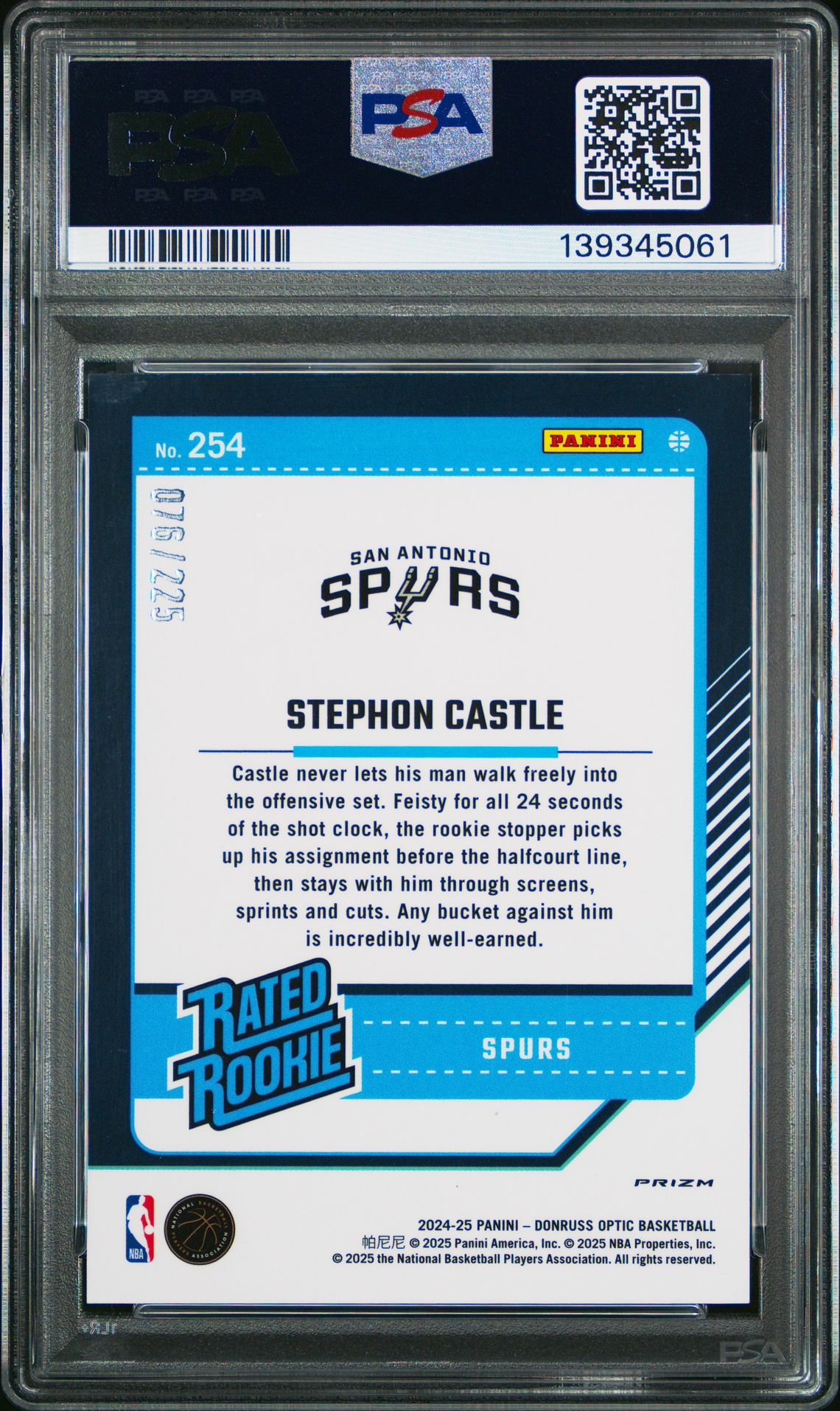 2024 Panini Donruss Optic Stephon Castle #254 (Aqua) Mint 9 back