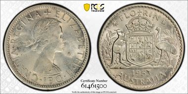 1953(m) Florin Small Rev. Denticles KM-54  Ag MS63