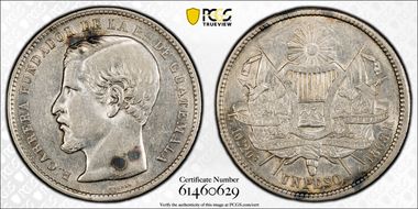 1868 R Peso KM-186.1  Ag AU50