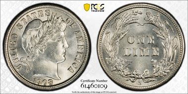 1908-S 10C MS65