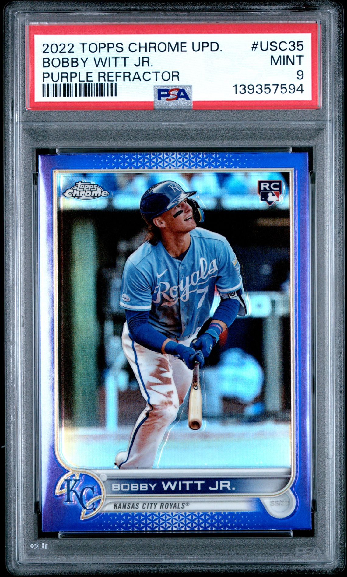 2022 Topps TOPPS CHROME UPDATE PURPLE REFRACTOR #USC35 Bobby Witt Jr. front