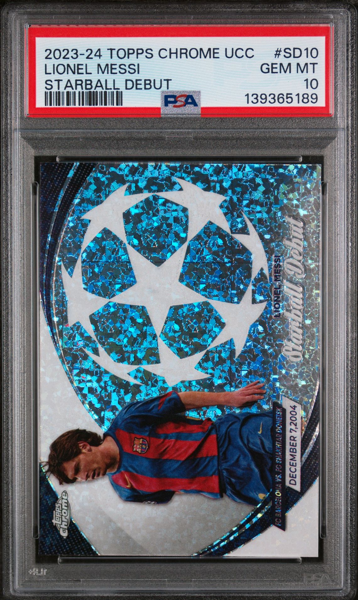 2023-24 Topps Chrome TOPPS CHROME UEFA CLUB COMPETITIONS STARBALL DEBUT #SD10 Lionel Messi front