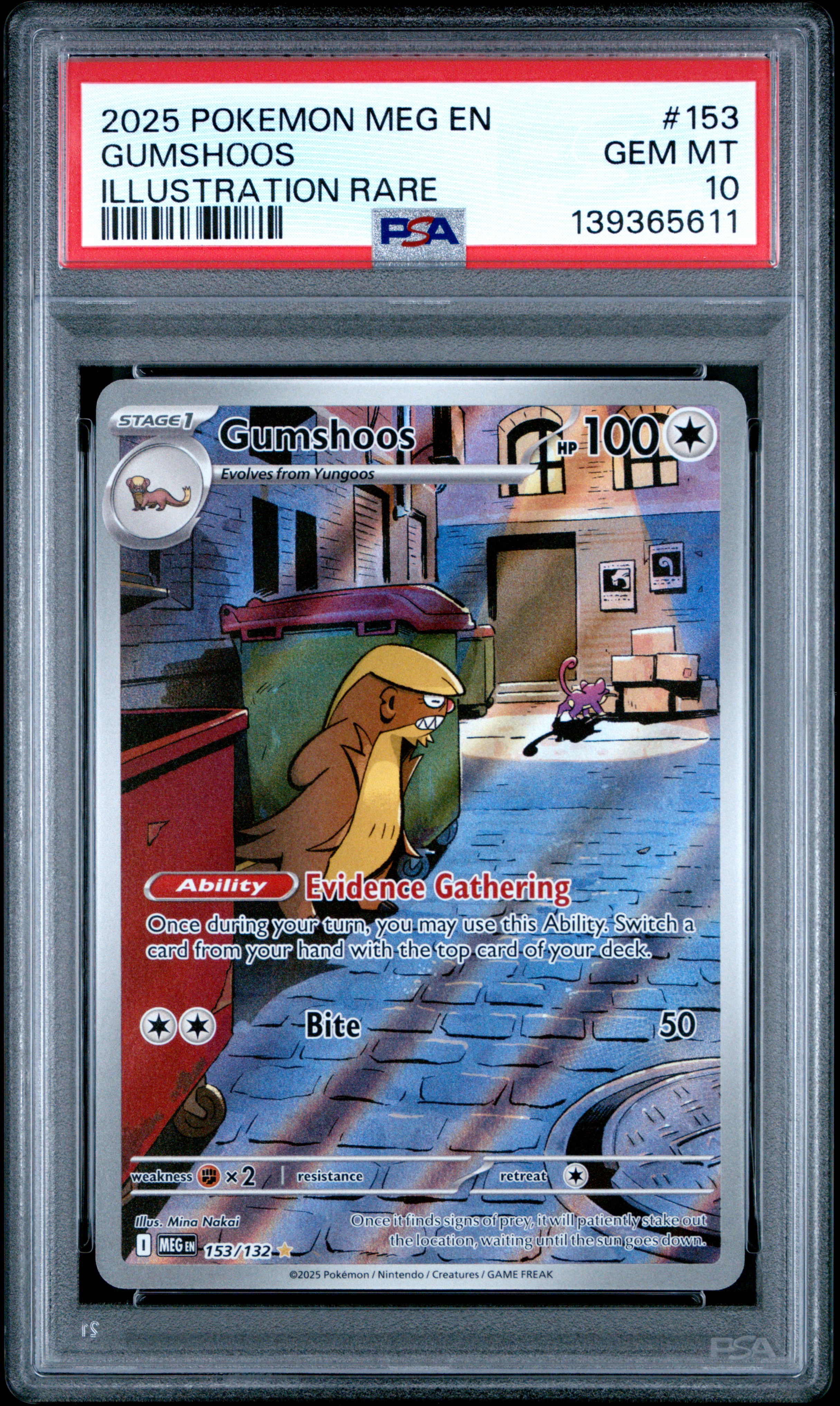 2025 #153 Gumshoos PSA 10 Meg EN-Mega Evolution Pokemon