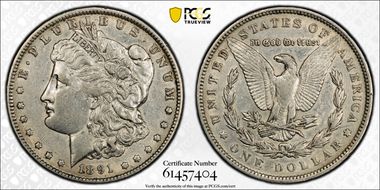 1891 $1 VAM 2B, Dbl Ear/Clashed N XF45