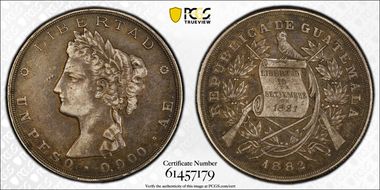 1882 A.E. Peso KM-208  Ag XF40