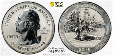 2018-S 25C Voyageurs NP-Silver Rev PR 50th Anniversary Set First Strike PR70