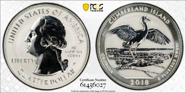 2018-S 25C Cumberland Is. NP-Silver Rev PR 50th Anniversary Set First Strike PR70