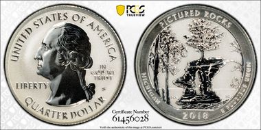 2018-S 25C Pictured Rocks NP-Silver Rev PR 50th Anniversary Set First Strike PR70