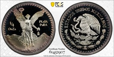 1993-Mo 1/4 oz Libertad Ag PR68DCAM