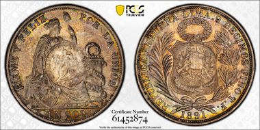 1894 (Peso) KM-224 C/S on 1891-TF Sol AU58