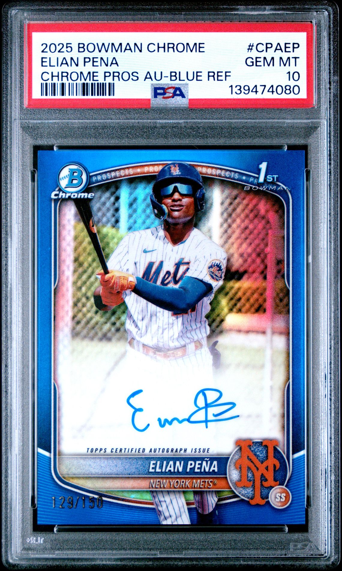 2025 Bowman BOWMAN CHROME PROSPECT AUTOGRAPHS Blue Refractor #CPAEP Elian Pena front