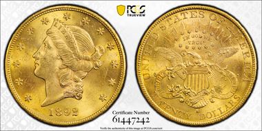 1892-S $20 MS63+
