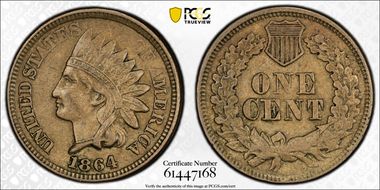 1864 1C Copper-Nickel XF45