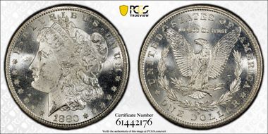 1880-S $1 VAM 10, 8/7 Crossbar MS63