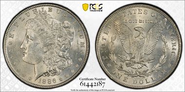 1886 $1 VAM 21, Line in M MPD MS62