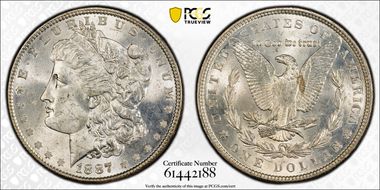 1887 $1 VAM 5, Doubled Date MS63