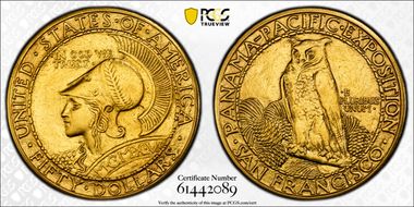 1915-S $50 Panama-Pacific, Round AU58