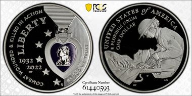 2022-W $1 National Purple Heart Hall of Honor Colorized PR65DCAM